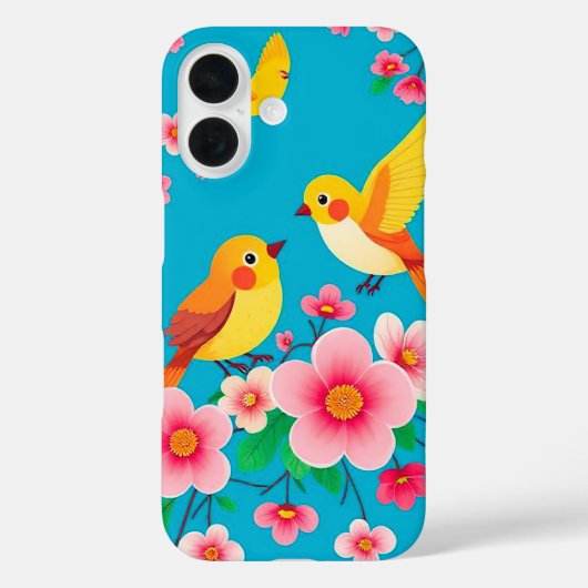 鮮やかな花々に止まる色とりどりの鳥たち Case-Mate iPhoneケース (裏面)