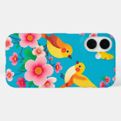 鮮やかな花々に止まる色とりどりの鳥たち Case-Mate iPhoneケース (裏面 (横))