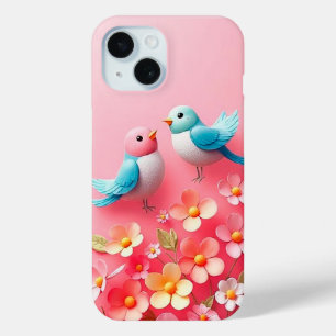 鮮やかな花々に止まる色とりどりの鳥たち iPhone 15ケース