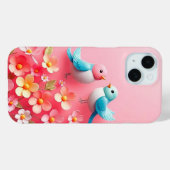 鮮やかな花々に止まる色とりどりの鳥たち Case-Mate iPhoneケース (裏面 (横))