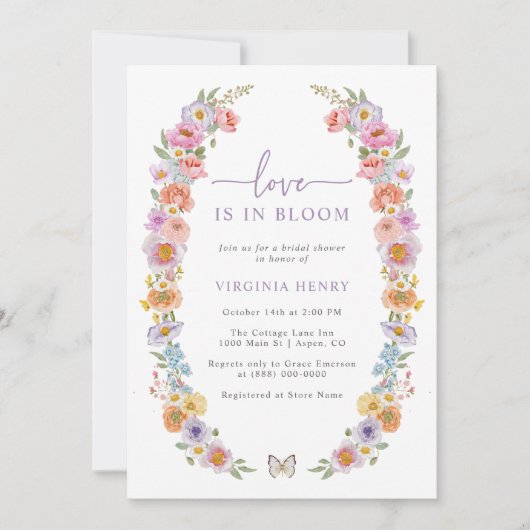 鮮やかな花々の愛が咲き誇る ブライダルシャワーのご案内 招待状 (正面)