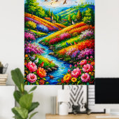 鮮やかな花が咲き乱れる風景 ポスター (ホームオフィス)