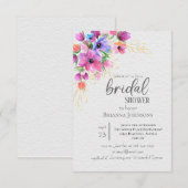 鮮やかな花とゴールドのグリーン ブライダルシャワー 招待状 (正面/裏面)