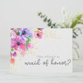 鮮やかな花とゴールドのメイドオブオナー招待状 招待状 (スタンド正面)