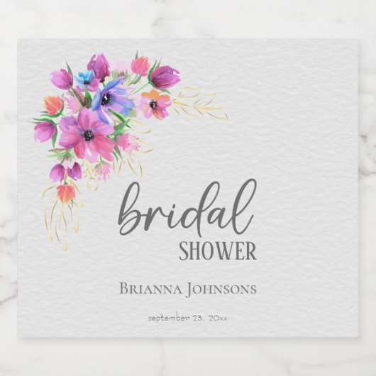 鮮やかな花とゴールドの緑の結婚前パーティー スパークリングワインラベル (シングルラベル)