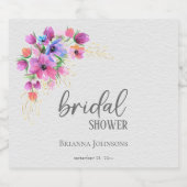 鮮やかな花とゴールドの緑の花嫁のシャワー スパークリングワインラベル (シングルラベル)