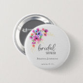 鮮やかな花とゴールドの緑の花嫁のシャワー 缶バッジ (正面&裏面)