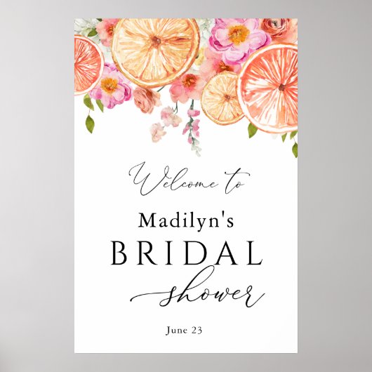 鮮やかな花と柑橘類のウェディングシャワー歓迎 ポスター (正面)