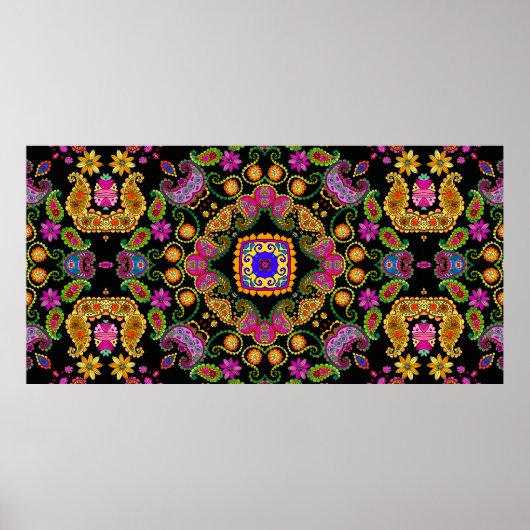 鮮やかな花と美しいフローラオーナメント ポスター (正面)