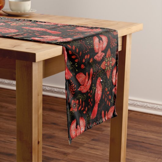 鮮やかな花と葉の模様のデザイン ショートテーブルランナー (インサイチュ)