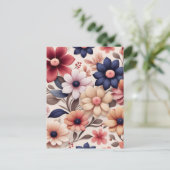 鮮やかな花と葉の模様 ピンク ポストカード (スタンド正面)