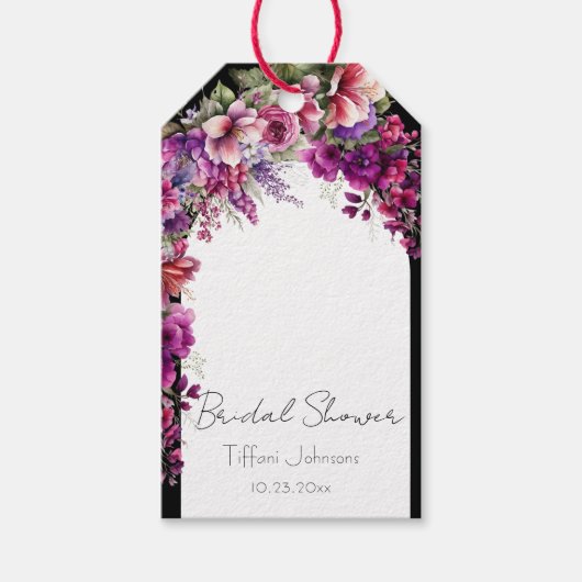 鮮やかな花のアーチ ブライダルシャワー ギフトタグ (正面)