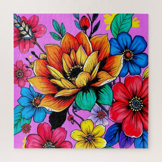鮮やかな花のイラスト ジグソーパズル (縦)