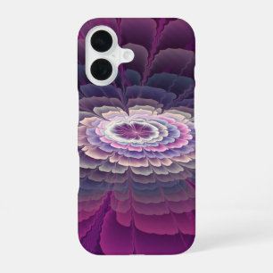 鮮やかな花のカラフルな抽象的フラクタルアート ピンク iPhone 16ケース