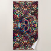 鮮やかな花のスーパーシュガー skull ビーチタオル (正面)