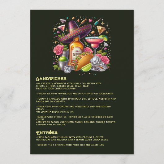 鮮やかな花のタコスとテキーラ フィエスタ セレブレーション メニュー (裏面)