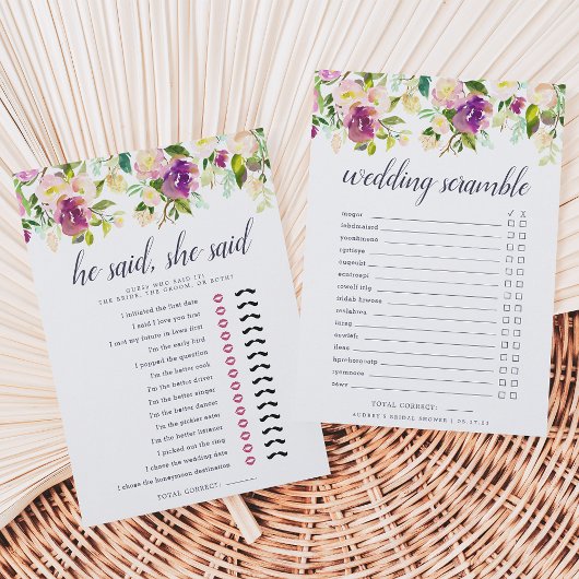 鮮やかな花のダブルサイド ブライダルシャワー ゲーム