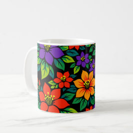 鮮やかな花のデザインとカラフルな花々 コーヒーマグカップ