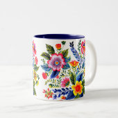 鮮やかな花のフェイク刺繍デザイン ツートーンマグカップ (正面右)