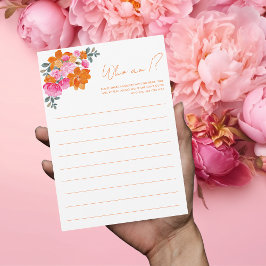 鮮やかな花のプリントの結婚前おもてなしパーティー「私は誰?」ゲームカード 招待状