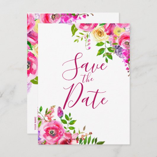 鮮やかな花のボールドピンクの春 保存の日付 案内ポストカード (正面/裏面)