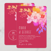 鮮やかな花のマゼンタの結婚式招待状 招待状 (正面/裏面)