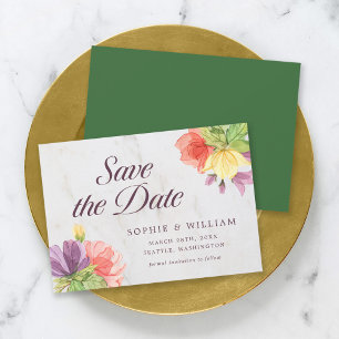 鮮やかな花のマーブル柄 Save the Date セーブザデート