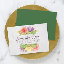 鮮やかな花のマーブル柄 Save the Date