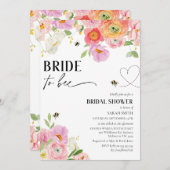 鮮やかな花のミツバチ 花嫁になるための ブライダルシャワーパーティー 招待状 (正面/裏面)