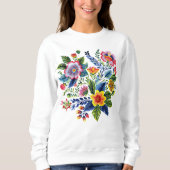 鮮やかな花のワイルドフラワーズ 偽の糸刺繍 スウェットシャツ (正面)