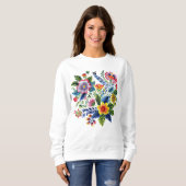 鮮やかな花のワイルドフラワーズ 偽の糸刺繍 スウェットシャツ (正面フル)