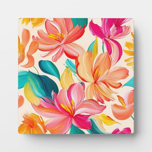 鮮やかな花の手描きパターン フォトプラーク (正面)
