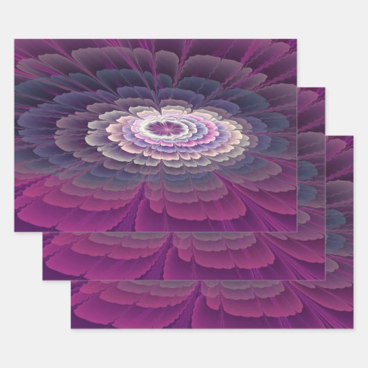 鮮やかな花の抽象的フラクタルアート ラッピングペーパーシート (セット)