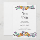 鮮やかな花の春の結婚式 Save the Date 招待状 (正面/裏面)