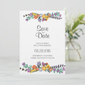 鮮やかな花の春の結婚式 Save the Date 招待状 (スタンド正面)