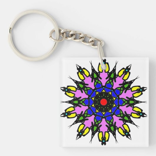 鮮やかな花の曼荼羅 キーホルダー (正面)