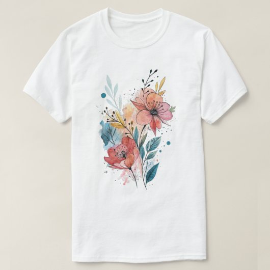 鮮やかな花の水彩デザイン Tシャツ (デザイン正面)