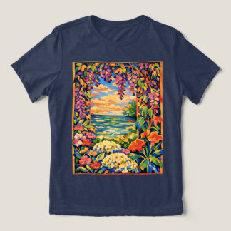 鮮やかな花の海洋サンセットガーデン – Fauve トライブレンドTシャツ