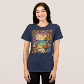 鮮やかな花の海洋サンセットガーデン – Fauve トライブレンドTシャツ (正面全面)
