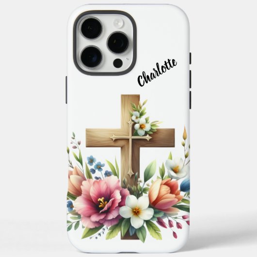 鮮やかな花の美しさに包まれたキリスト教の十字架 Case-Mate iPhoneケース (裏面)