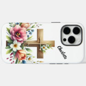 鮮やかな花の美しさに包まれたキリスト教の十字架 Case-Mate iPhoneケース (裏面 (横))