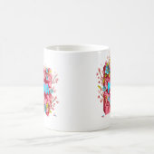 鮮やかな花の3Dひび割れた壁のデザイン MAMA コーヒーマグカップ (中央)