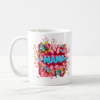 鮮やかな花の3Dひび割れた壁のデザイン MAMA コーヒーマグカップ