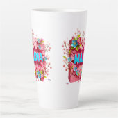 鮮やかな花の3Dひび割れ壁デザイン MAMA カフェラテマグ (正面)