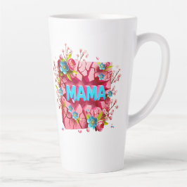 鮮やかな花の3Dひび割れ壁デザイン MAMA カフェラテマグ