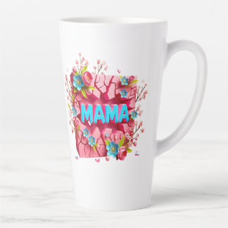 鮮やかな花の3Dひび割れ壁デザイン MAMA カフェラテマグ
