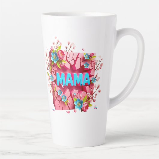 鮮やかな花の3Dひび割れ壁デザイン MAMA カフェラテマグ (右)