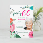 鮮やかな花の60歳誕生日パーティーの写真 招待状 (スタンド正面)