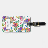 鮮やかな花パターン白の背景 ラゲッジタグ (正面横)
