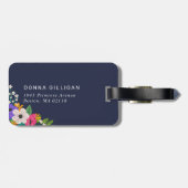 鮮やかな花パターン白の背景 ラゲッジタグ (裏面横)